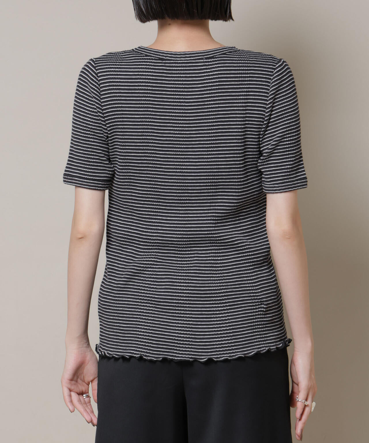 マルチボーダーテレコリブカットトップス