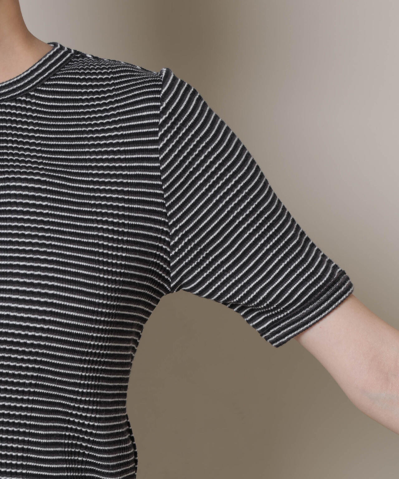 マルチボーダーテレコリブカットトップス