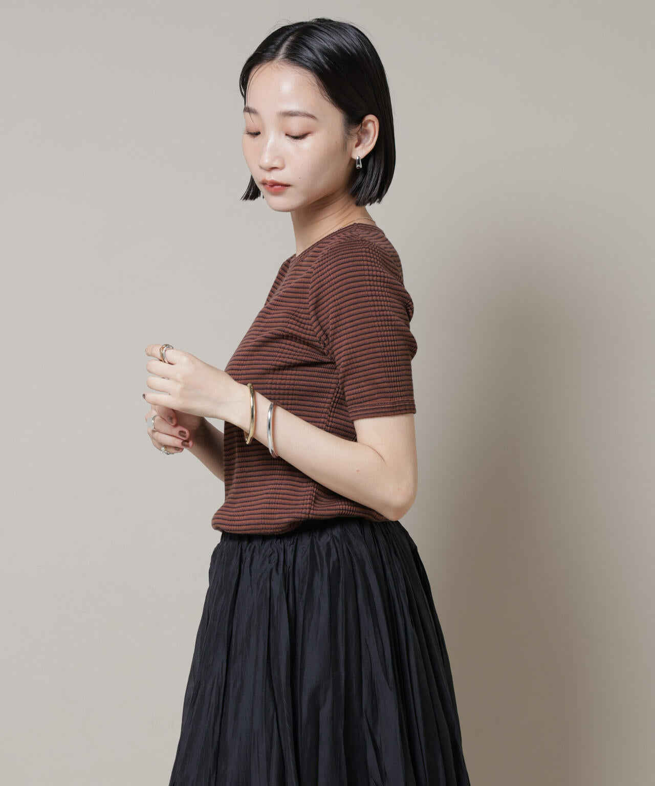 マルチボーダーテレコリブカットトップス