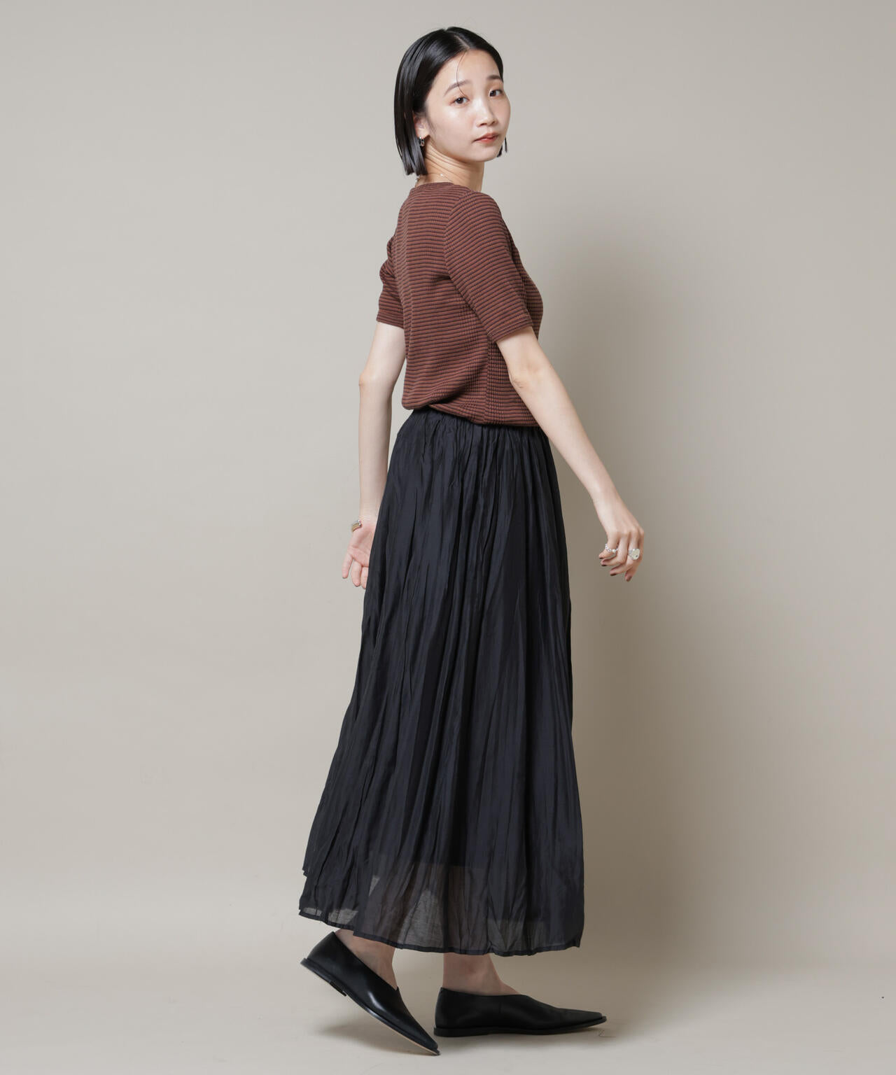 マルチボーダーテレコリブカットトップス