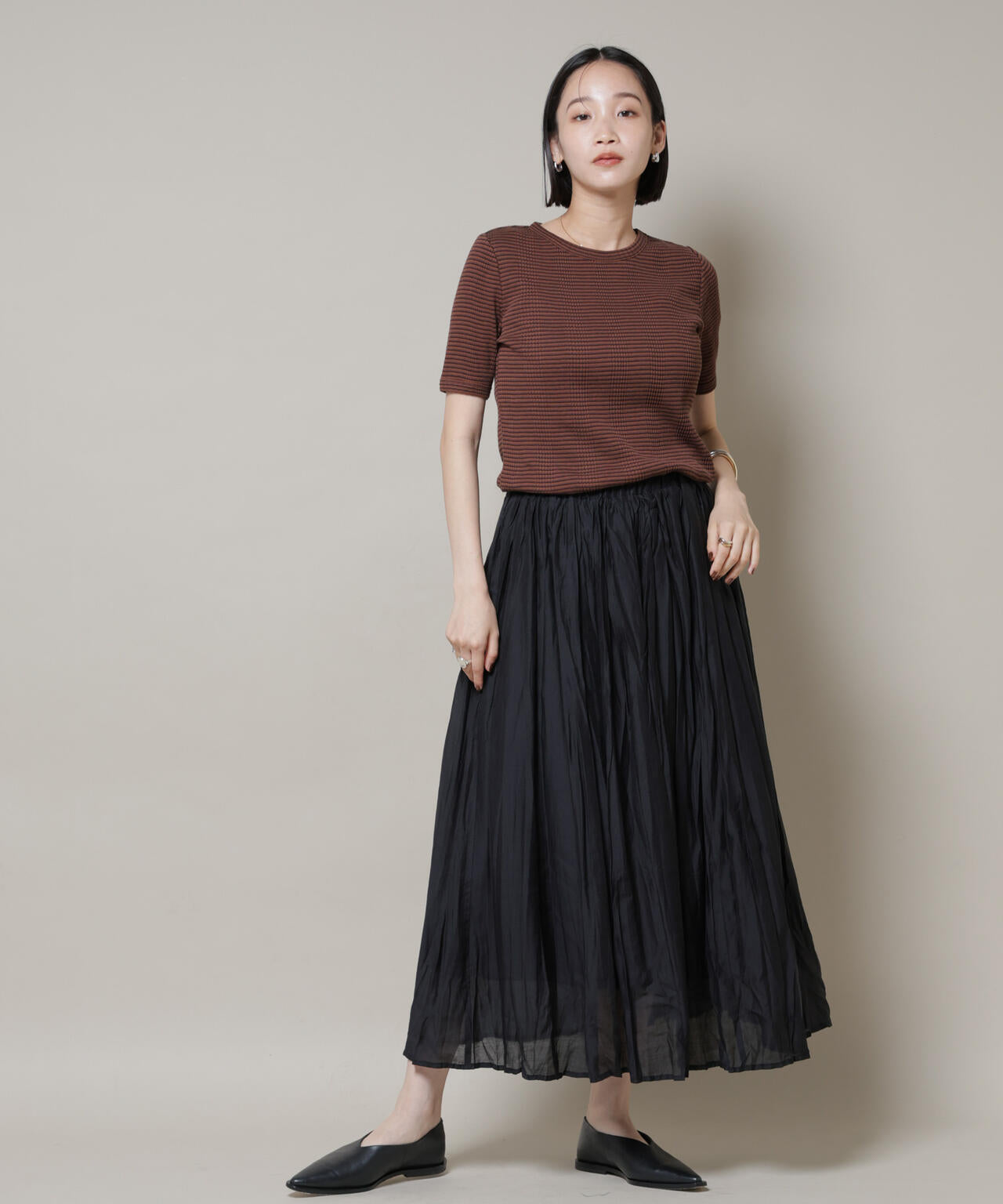 マルチボーダーテレコリブカットトップス