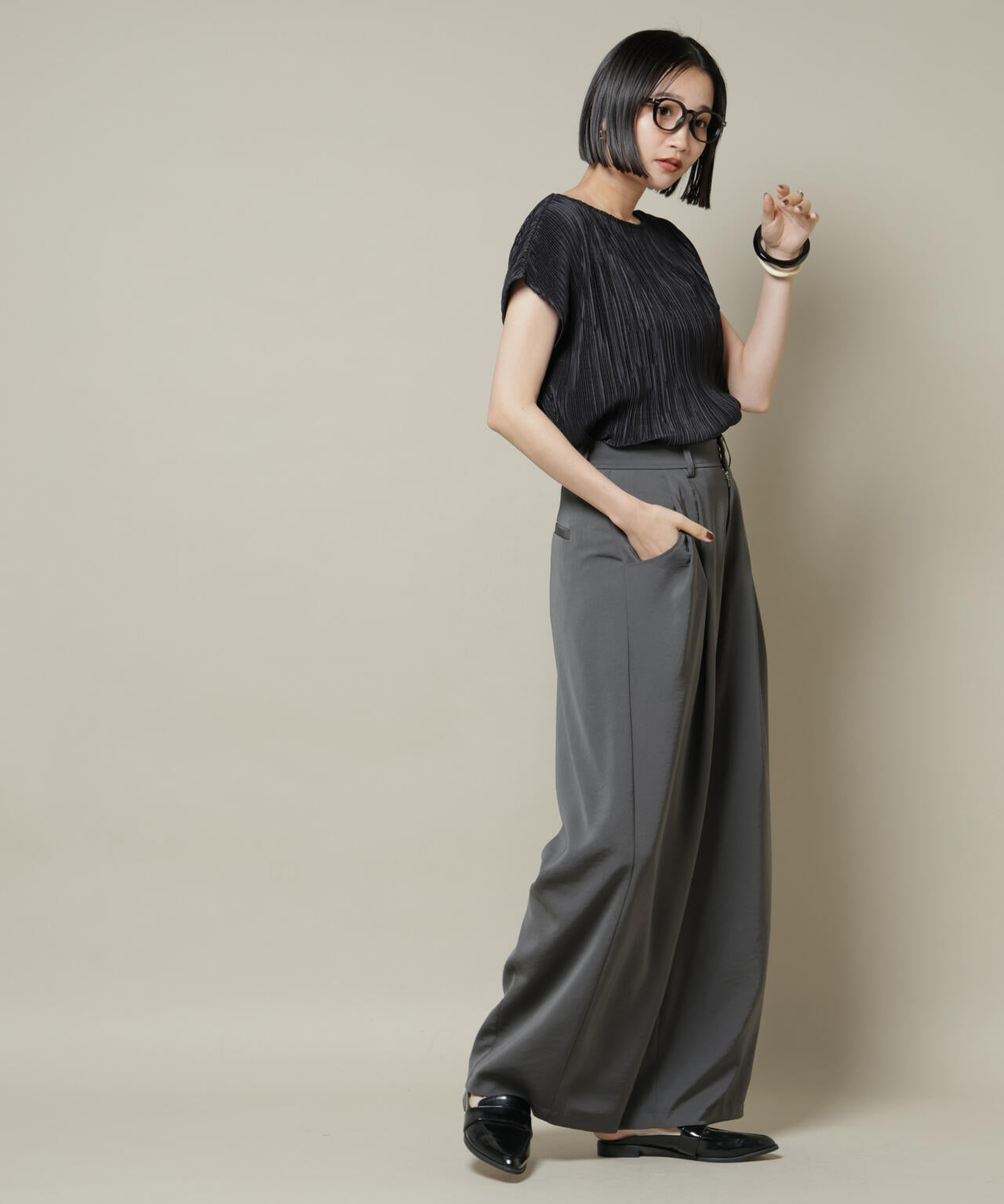 ランダムプリーツカットフレンチスリーブトップス(セットアップ可)