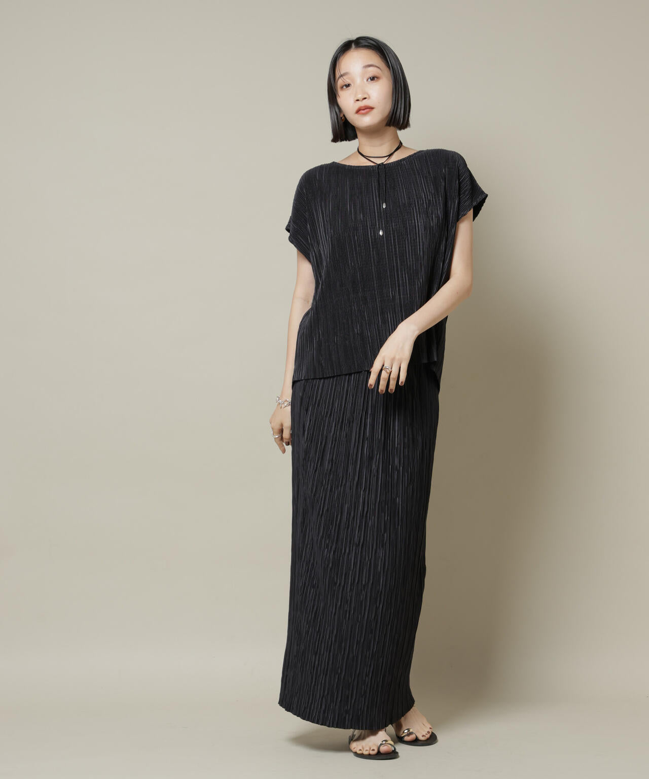 ランダムプリーツカットフレンチスリーブトップス(セットアップ可)