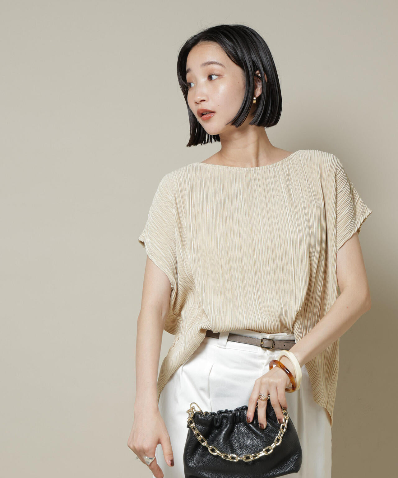 ランダムプリーツカットフレンチスリーブトップス(セットアップ可)