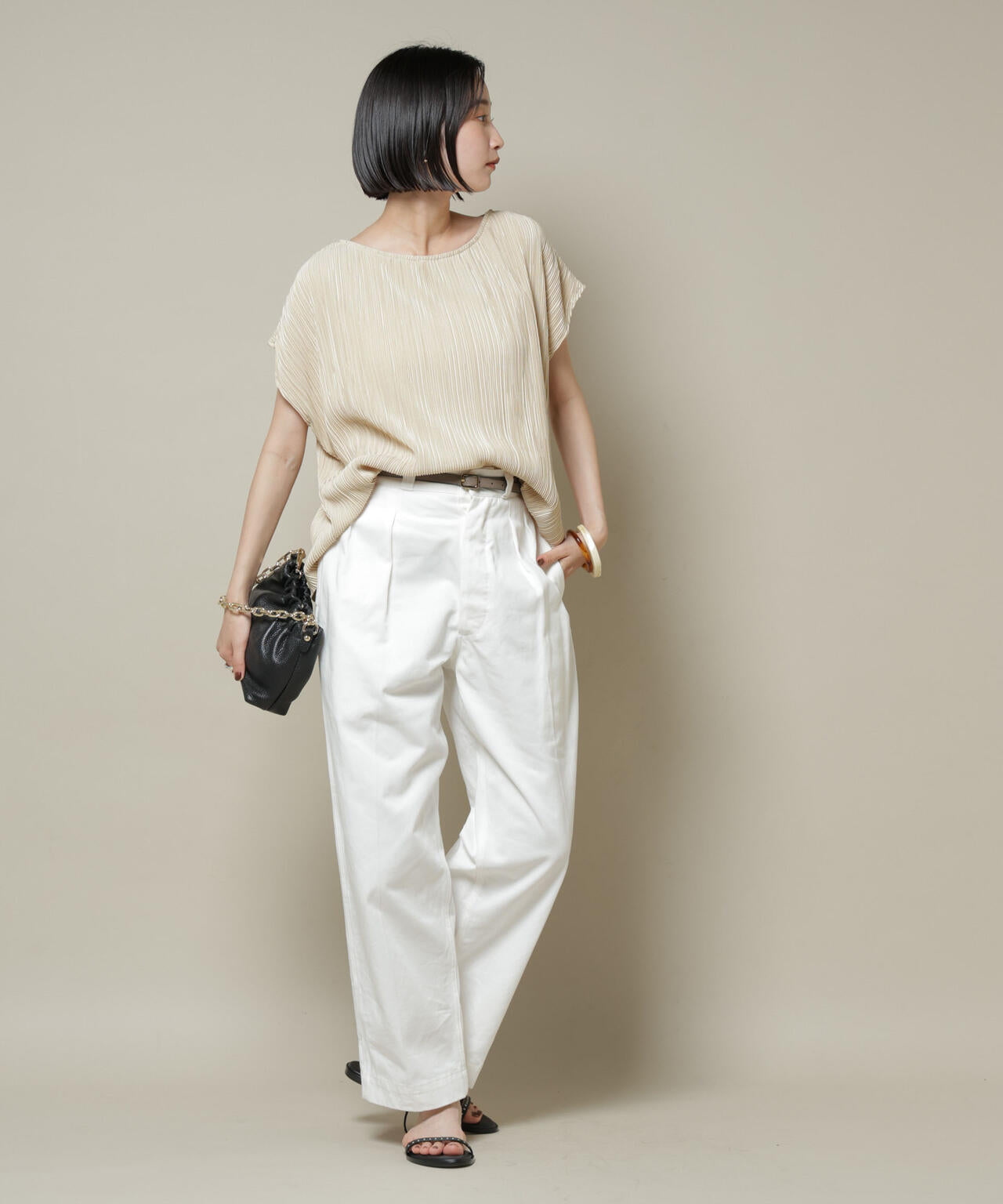 ランダムプリーツカットフレンチスリーブトップス(セットアップ可)