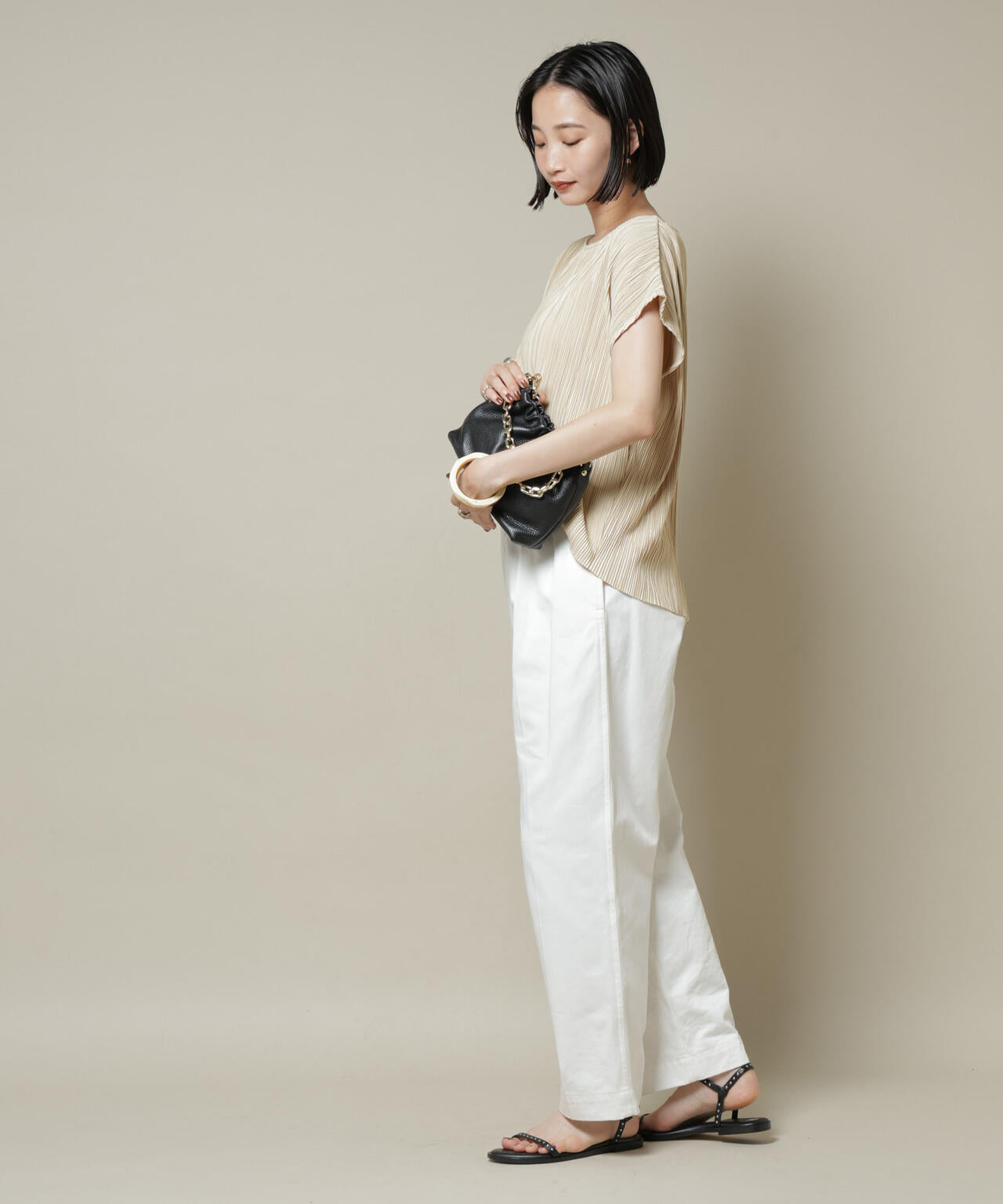 ランダムプリーツカットフレンチスリーブトップス(セットアップ可)