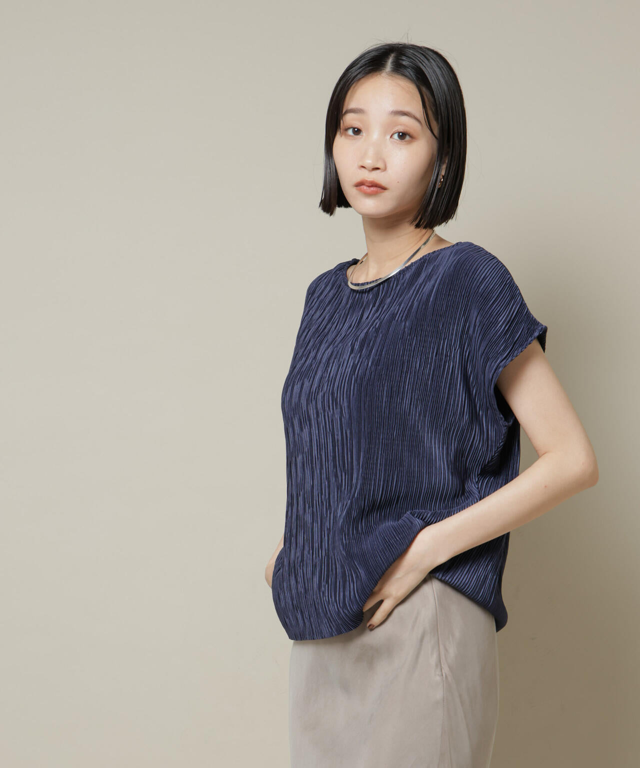 ランダムプリーツカットフレンチスリーブトップス(セットアップ可)