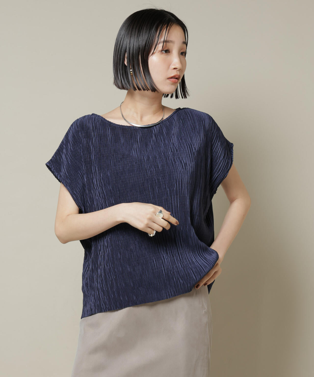 ランダムプリーツカットフレンチスリーブトップス(セットアップ可)
