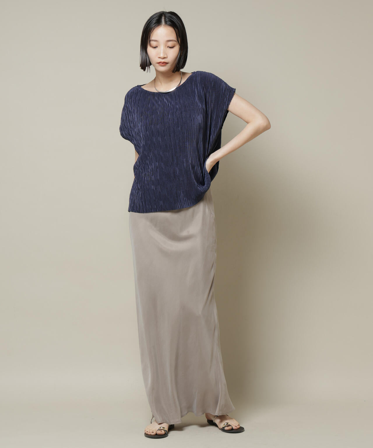 ランダムプリーツカットフレンチスリーブトップス(セットアップ可)