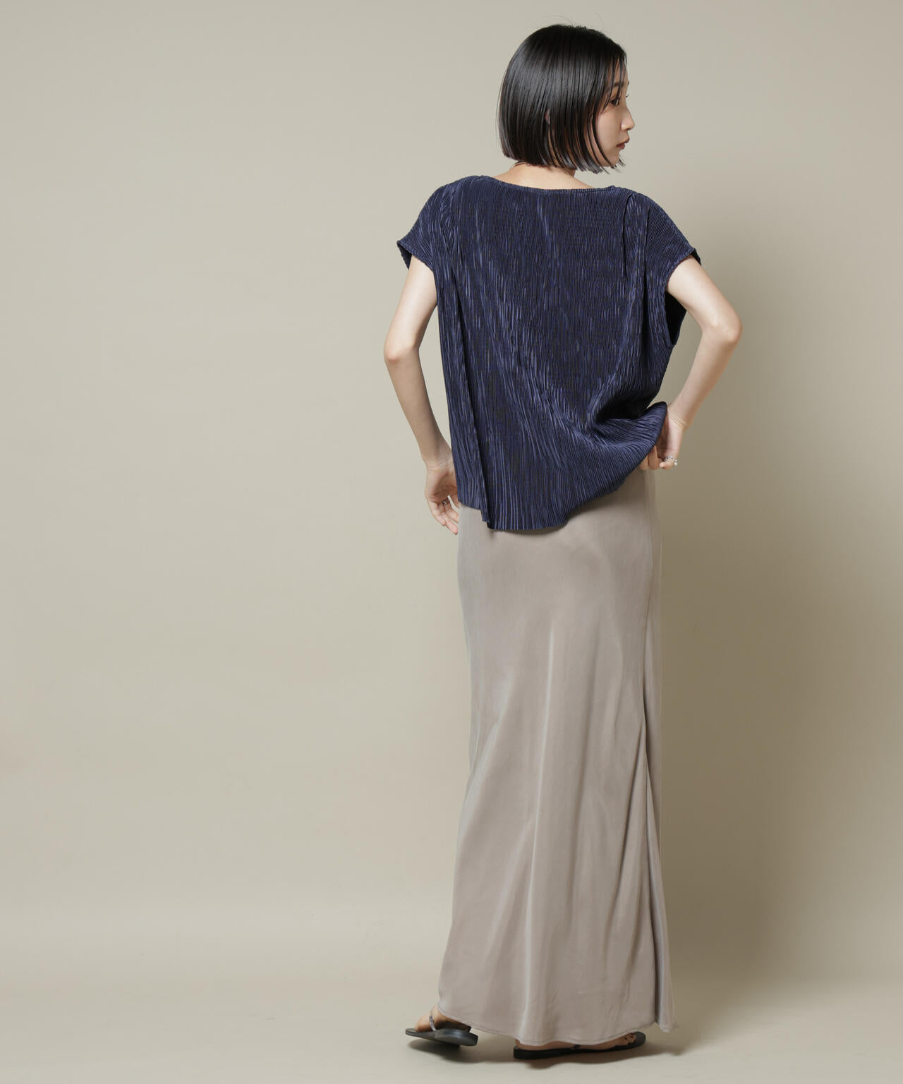 ランダムプリーツカットフレンチスリーブトップス(セットアップ可)