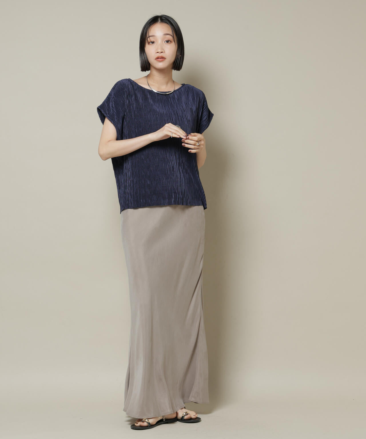 ランダムプリーツカットフレンチスリーブトップス(セットアップ可)