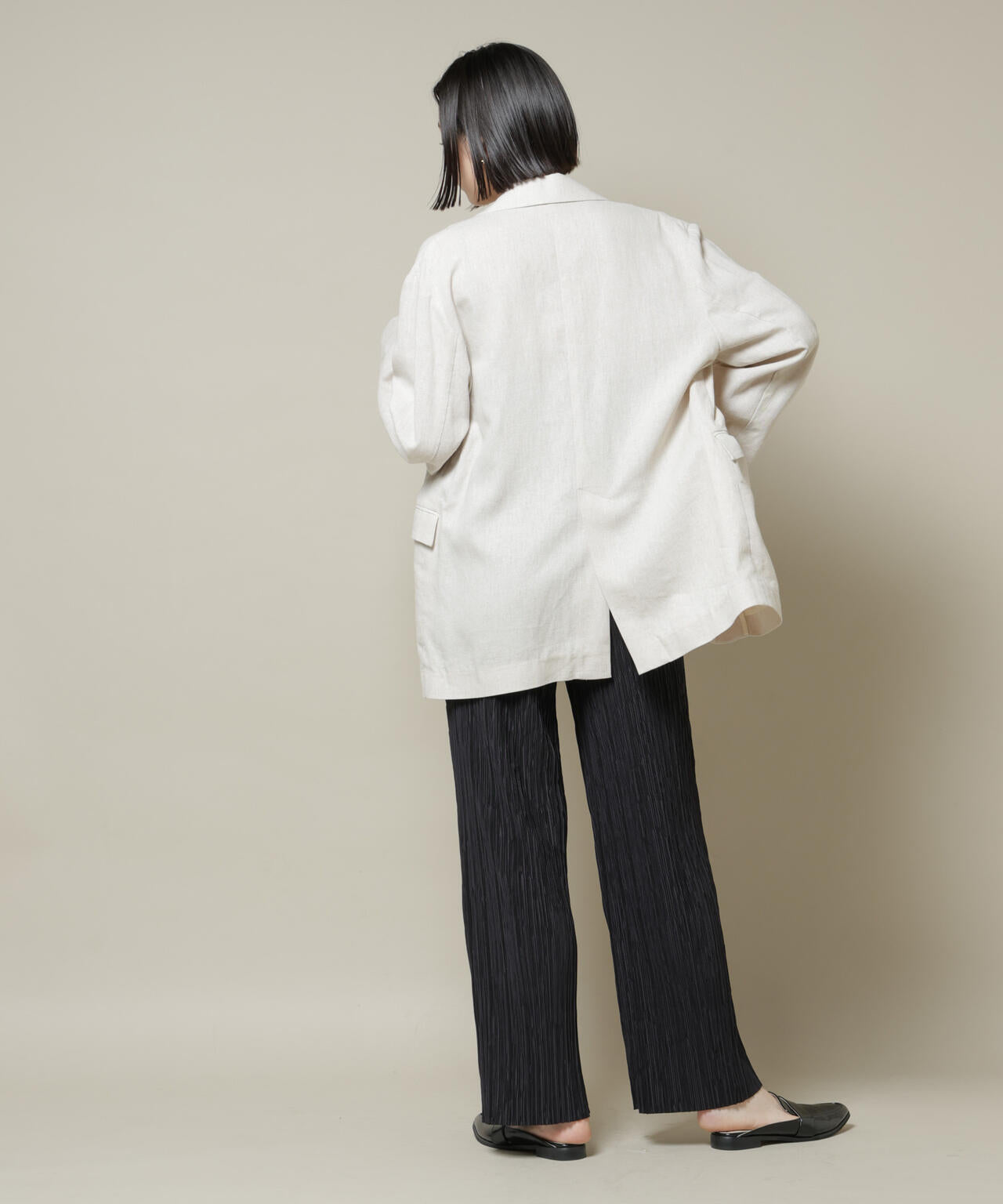 ランダムプリーツカットセミワイドパンツ(セットアップ可)