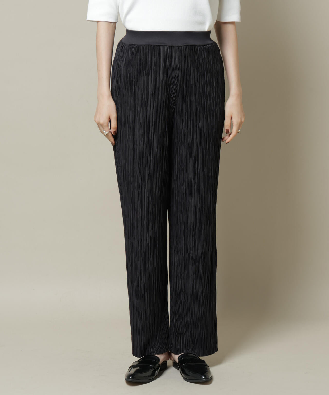 ランダムプリーツカットセミワイドパンツ(セットアップ可)