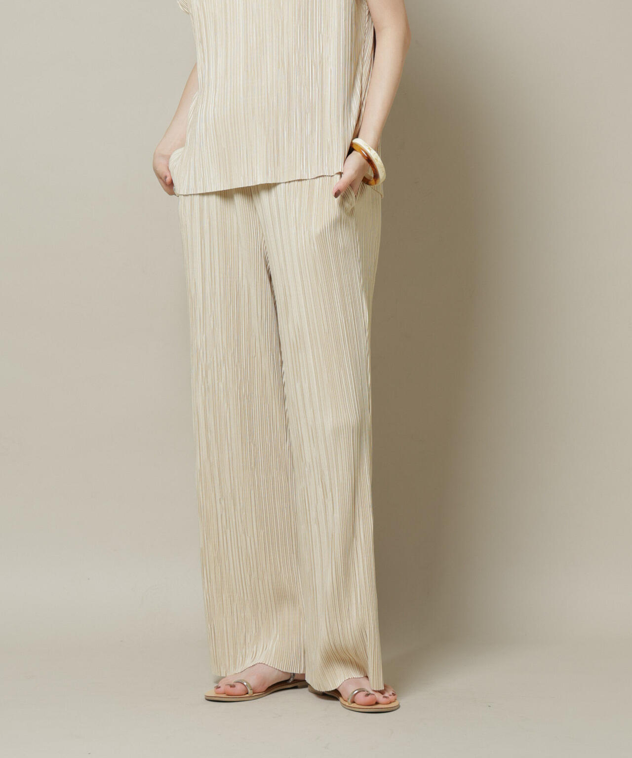 ランダムプリーツカットセミワイドパンツ(セットアップ可)