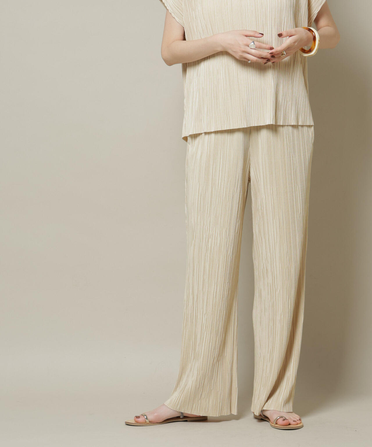 ランダムプリーツカットセミワイドパンツ(セットアップ可)