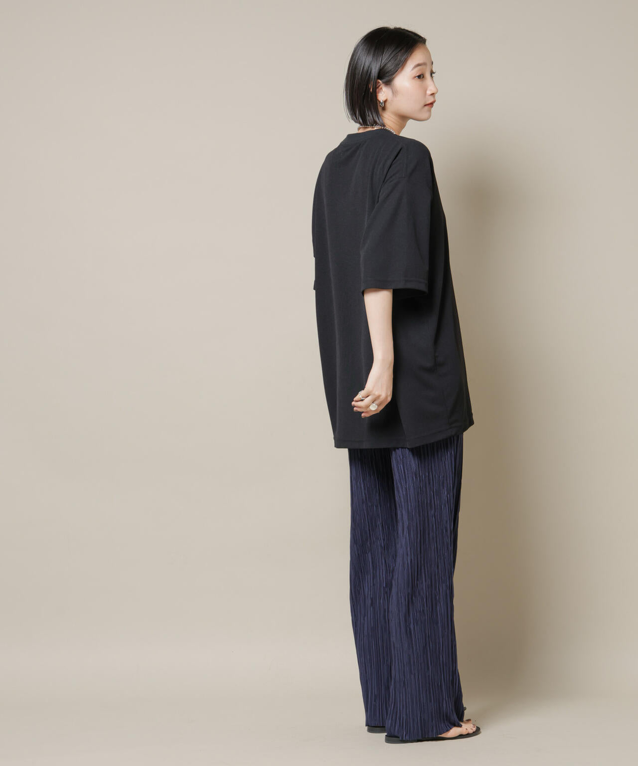 ランダムプリーツカットセミワイドパンツ(セットアップ可)