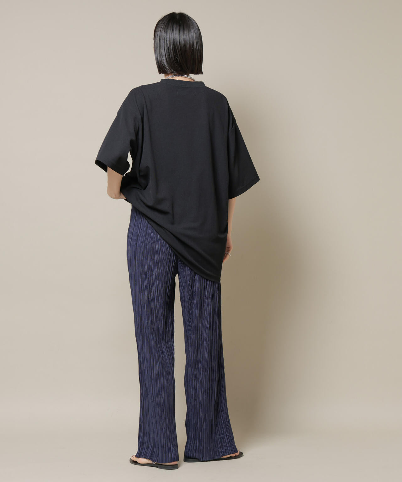 ランダムプリーツカットセミワイドパンツ(セットアップ可)