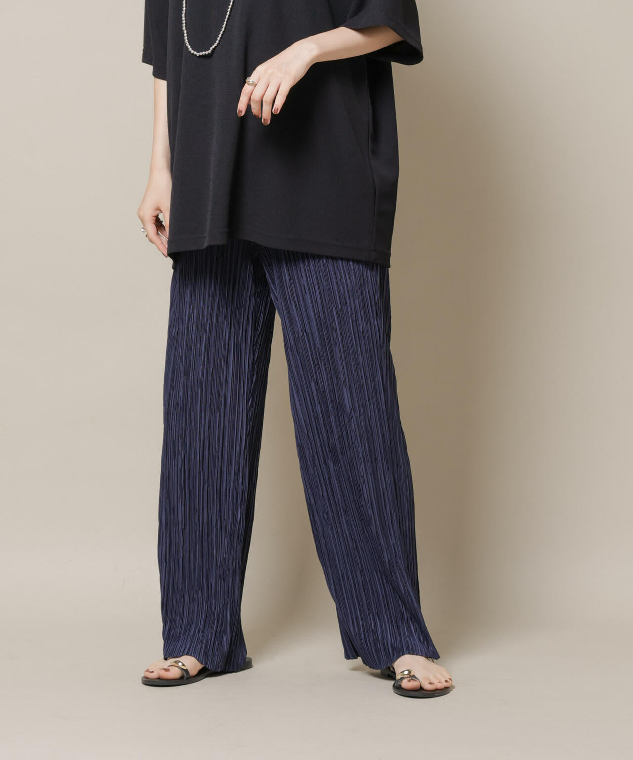 ランダムプリーツカットセミワイドパンツ(セットアップ可)