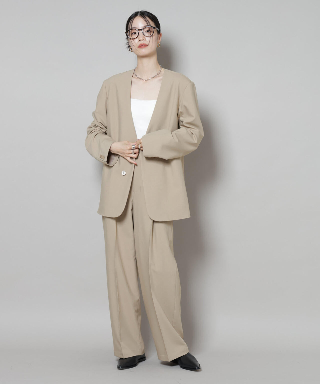 ワンタックセンタープレスストレートパンツ(セットアップ可)