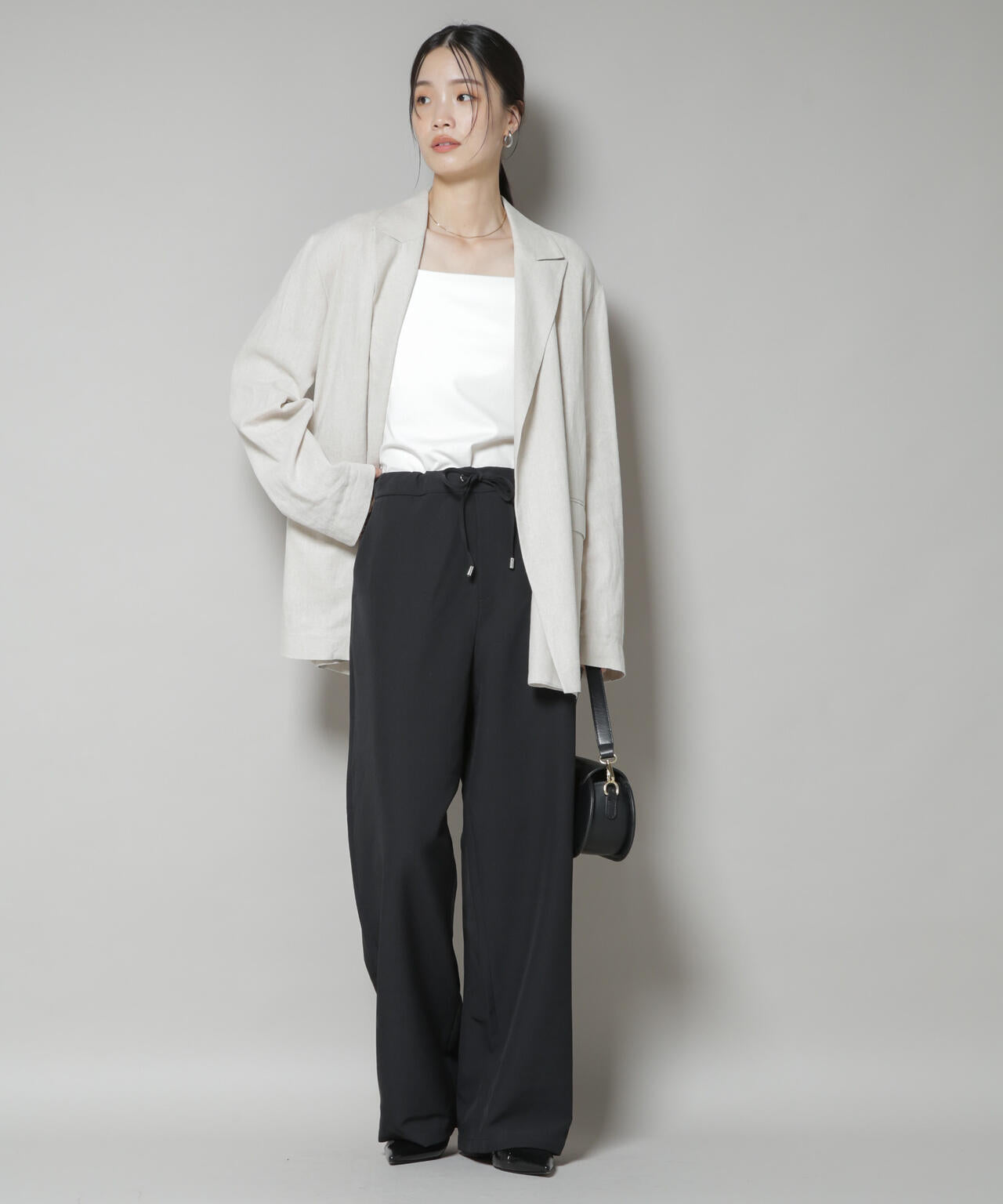 【撥水加工】ウェストドロストワイドストレートパンツ