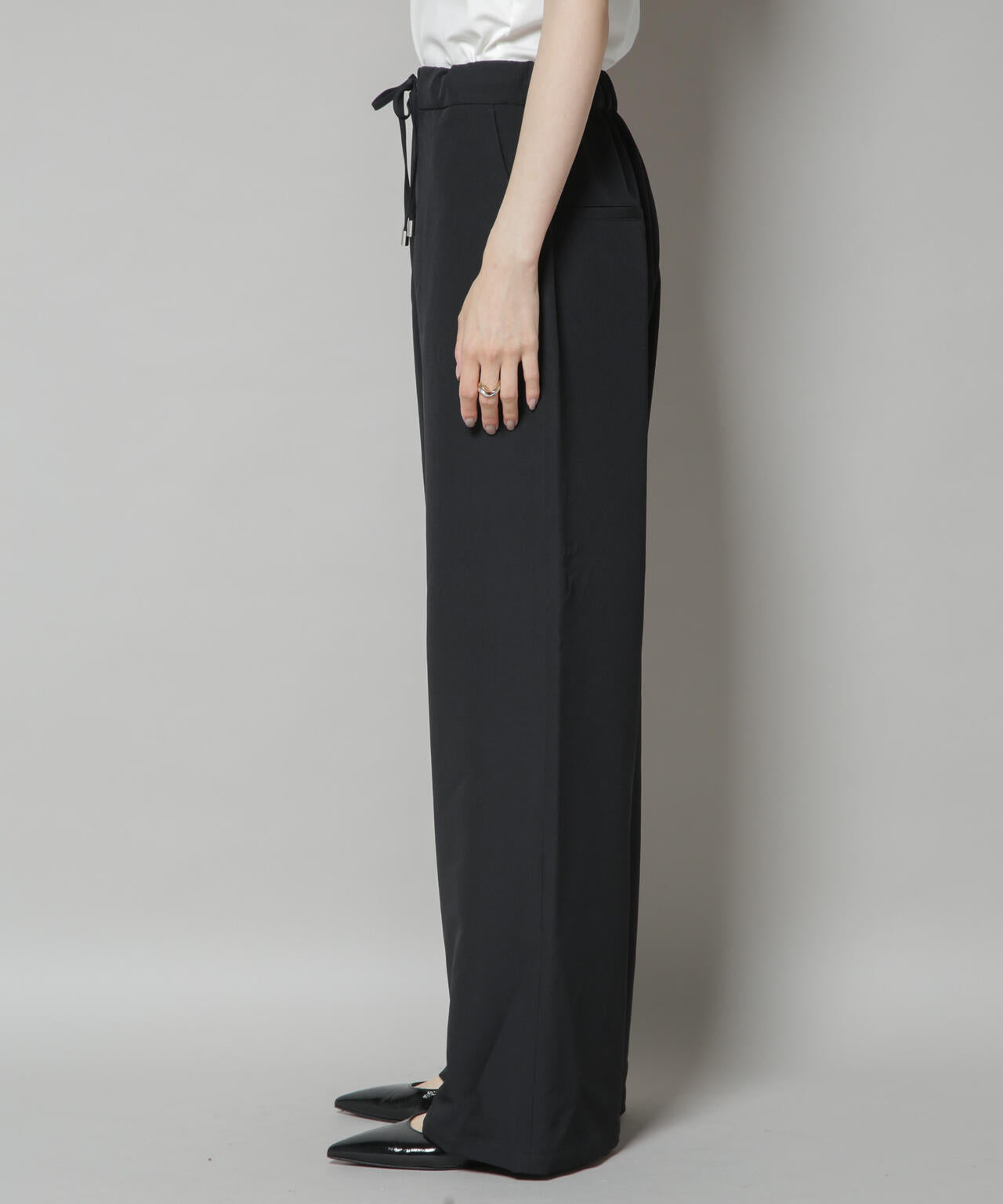 【撥水加工】ウェストドロストワイドストレートパンツ