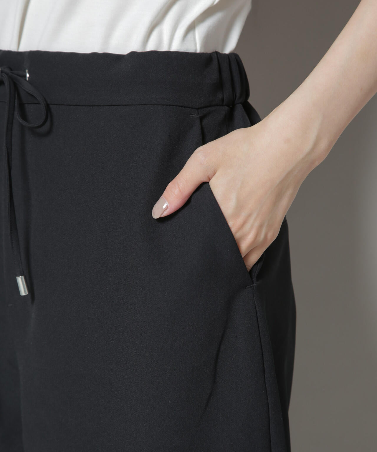 【撥水加工】ウェストドロストワイドストレートパンツ