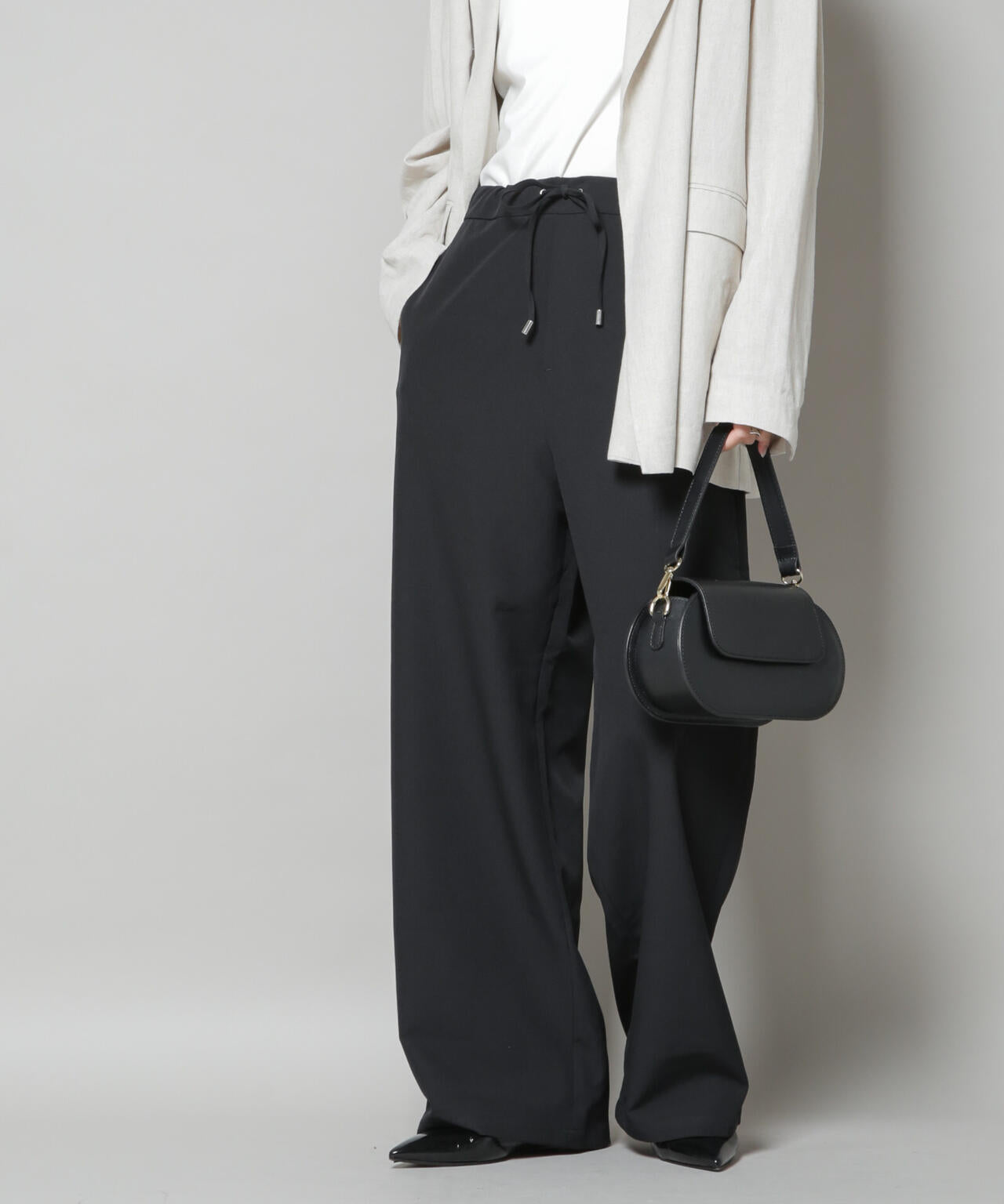 【撥水加工】ウェストドロストワイドストレートパンツ
