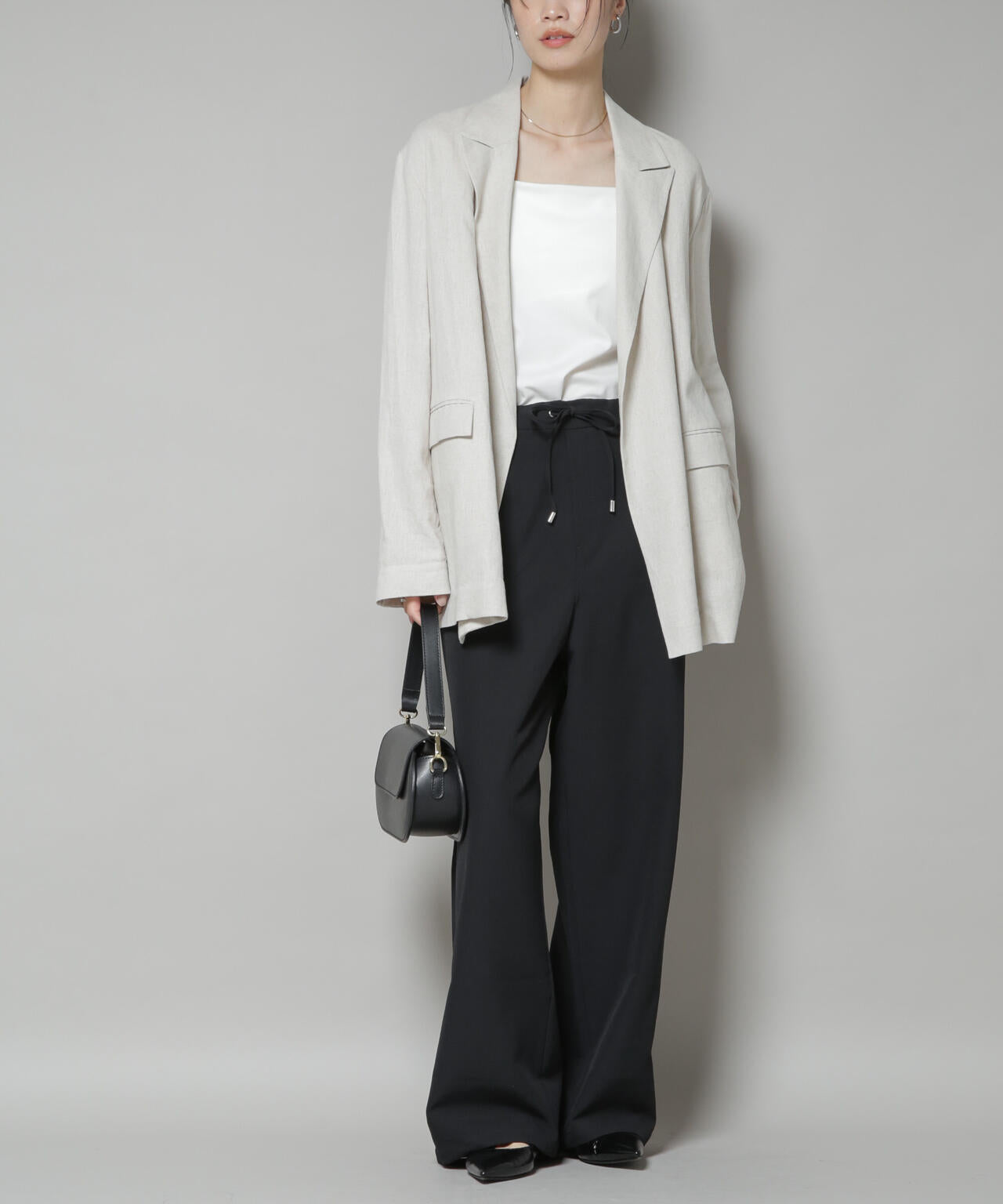 【撥水加工】ウェストドロストワイドストレートパンツ