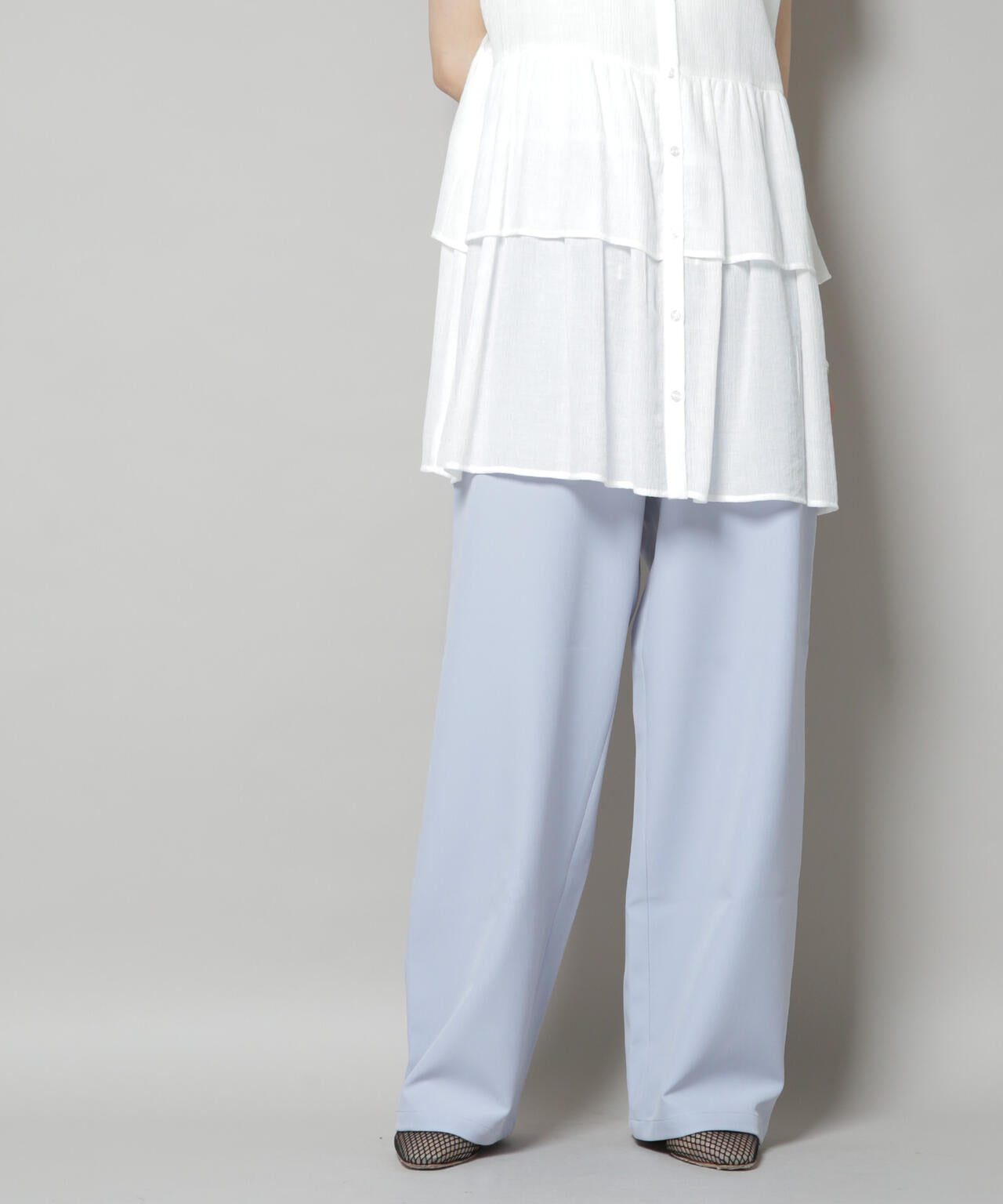 【撥水加工】ウェストドロストワイドストレートパンツ