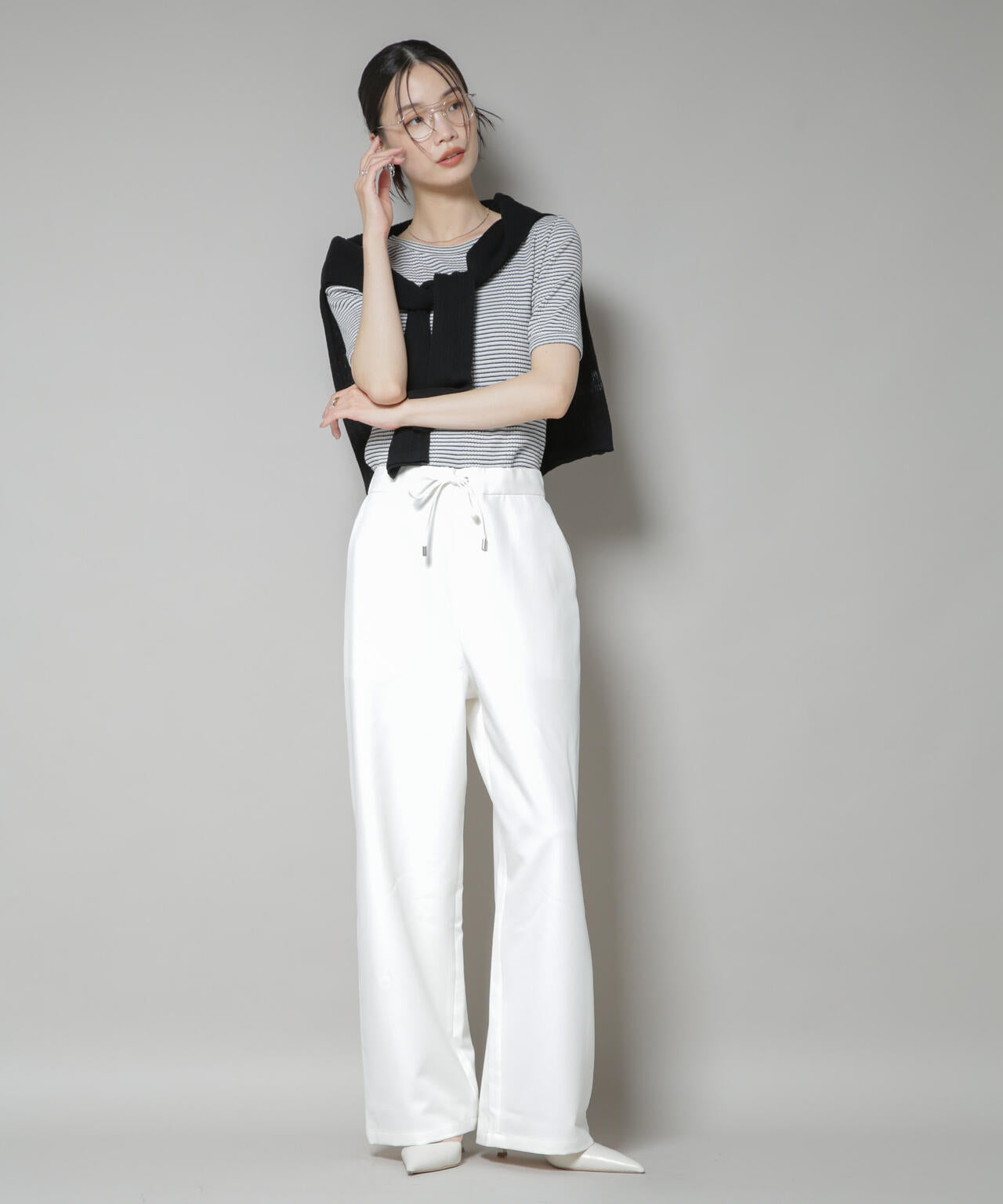 【撥水加工】ウェストドロストワイドストレートパンツ