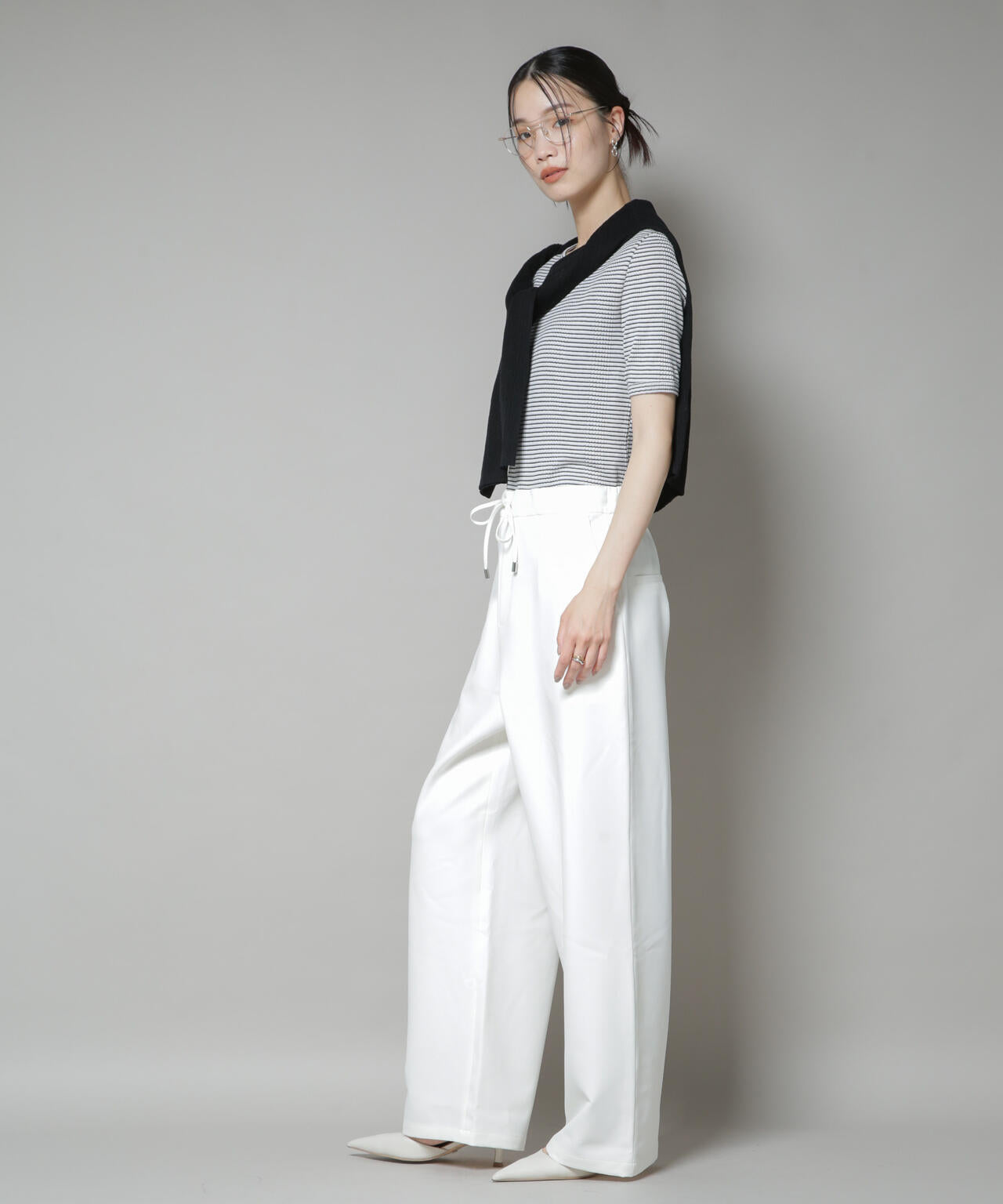 【撥水加工】ウェストドロストワイドストレートパンツ