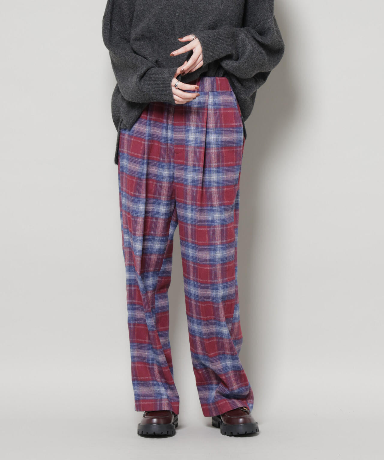 オンブレーチェックタックパンツ(セットアップ可)