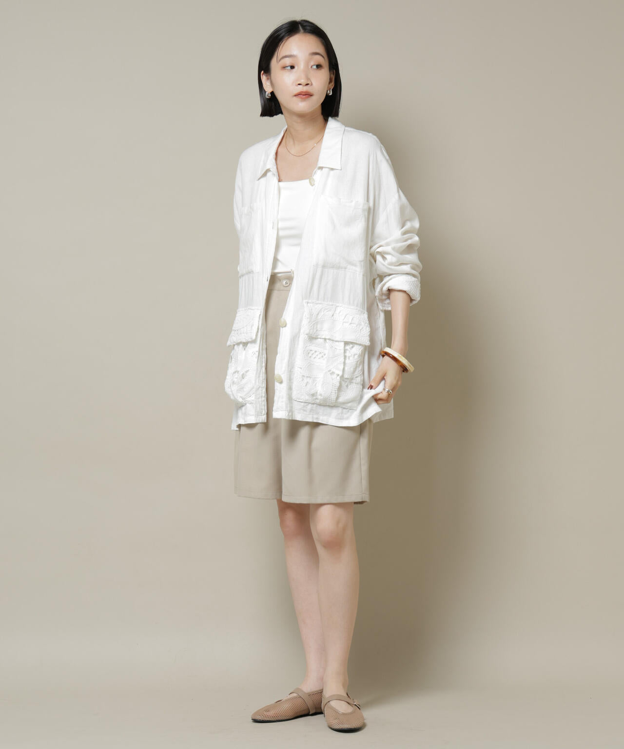 ワンタックショートパンツ(セットアップ可)