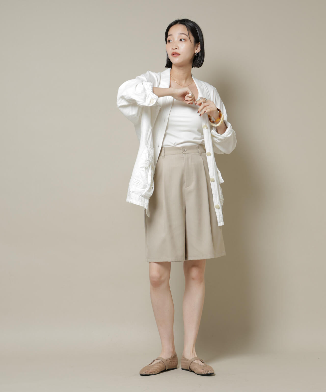 ワンタックショートパンツ(セットアップ可)