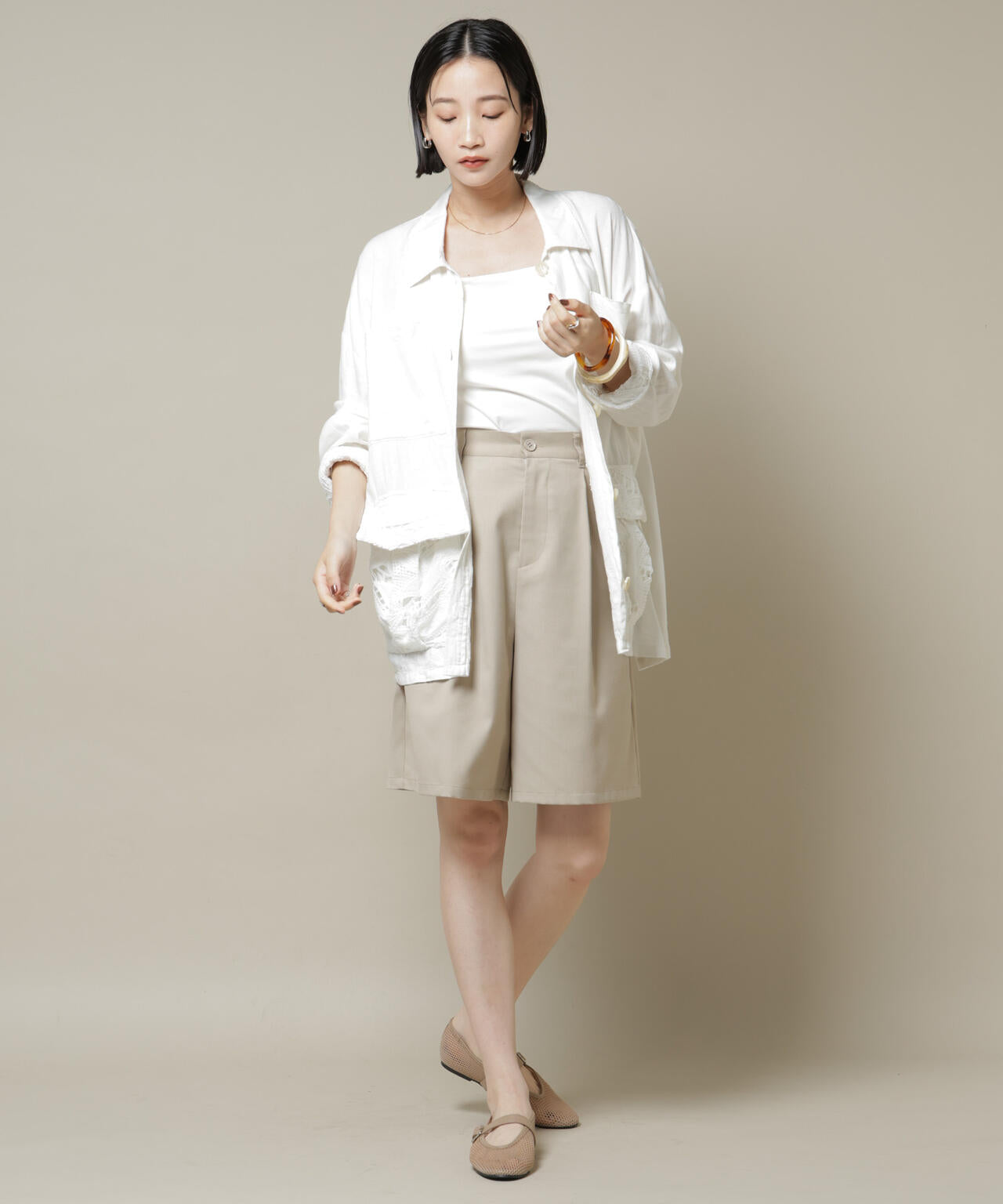 ワンタックショートパンツ(セットアップ可)