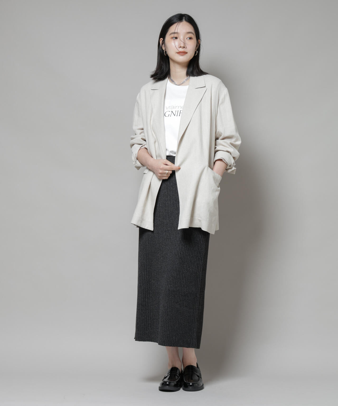 メランジリブタイトスカート(セットアップ可)