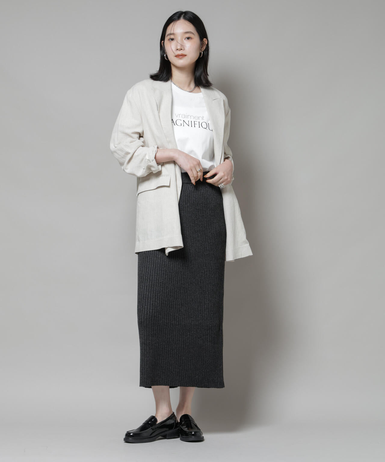 メランジリブタイトスカート(セットアップ可)