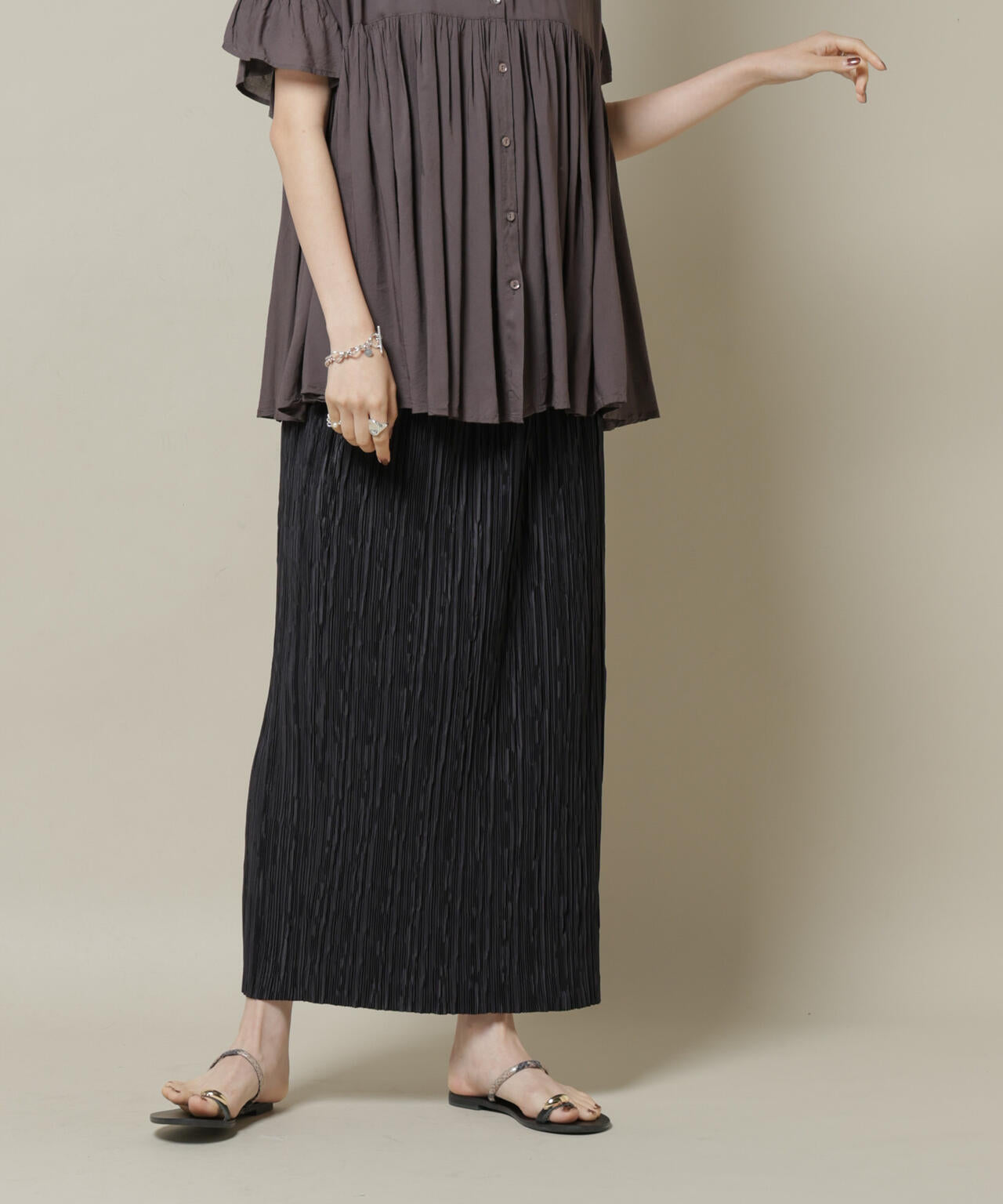 ランダムプリーツカットナロースカート(セットアップ可)