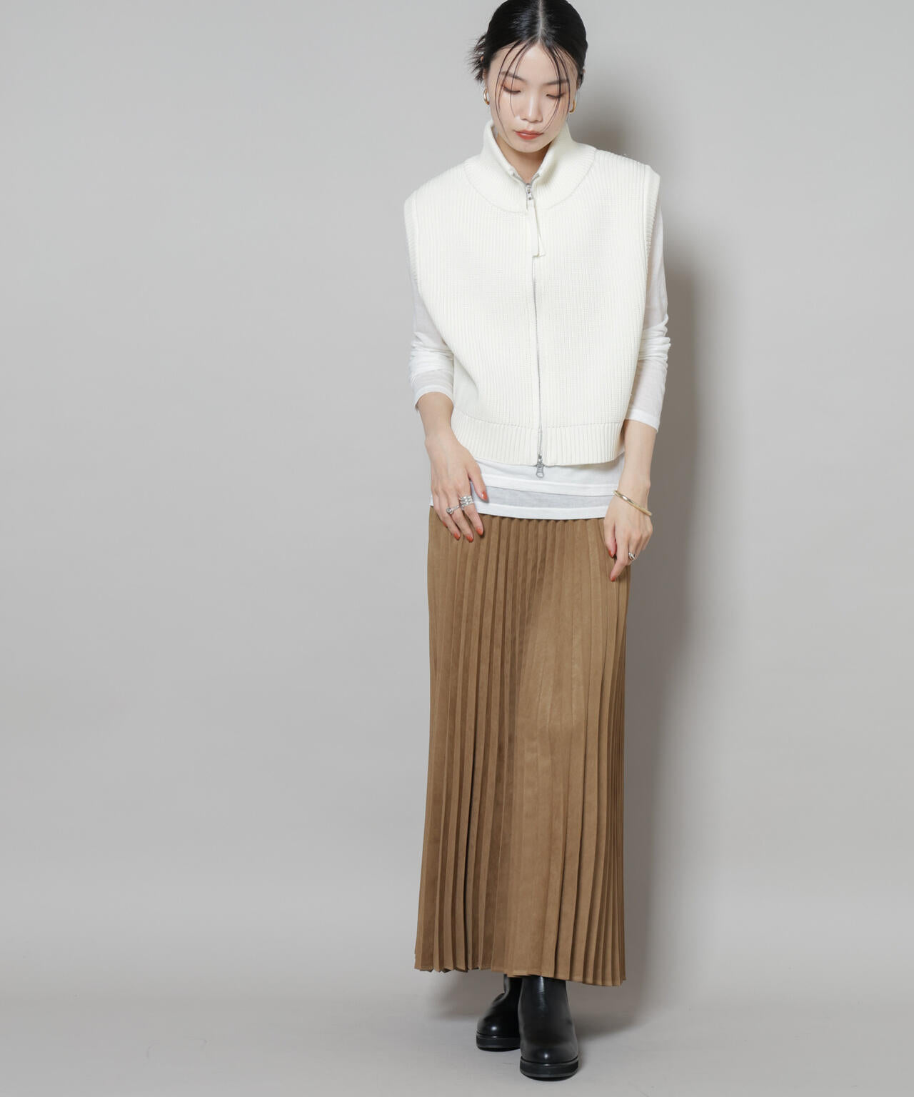 フェイクスエードプリーツスカート(セットアップ可)