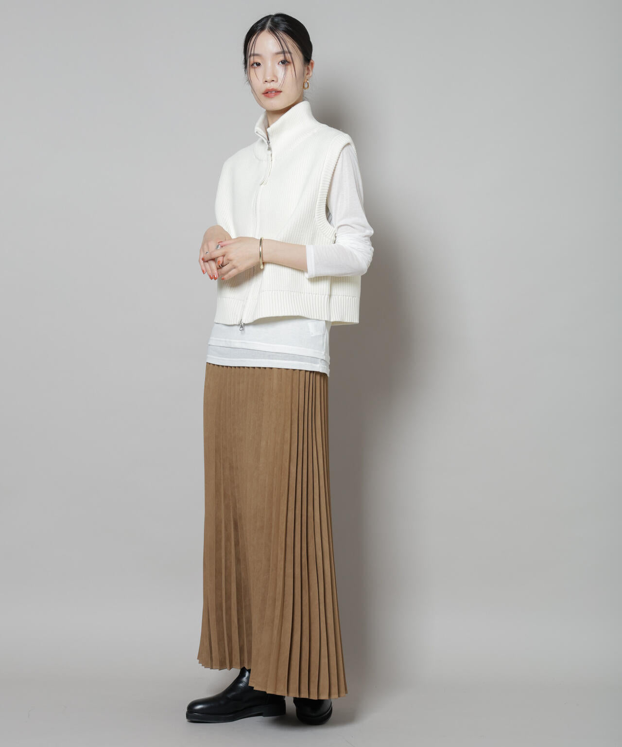 フェイクスエードプリーツスカート(セットアップ可)