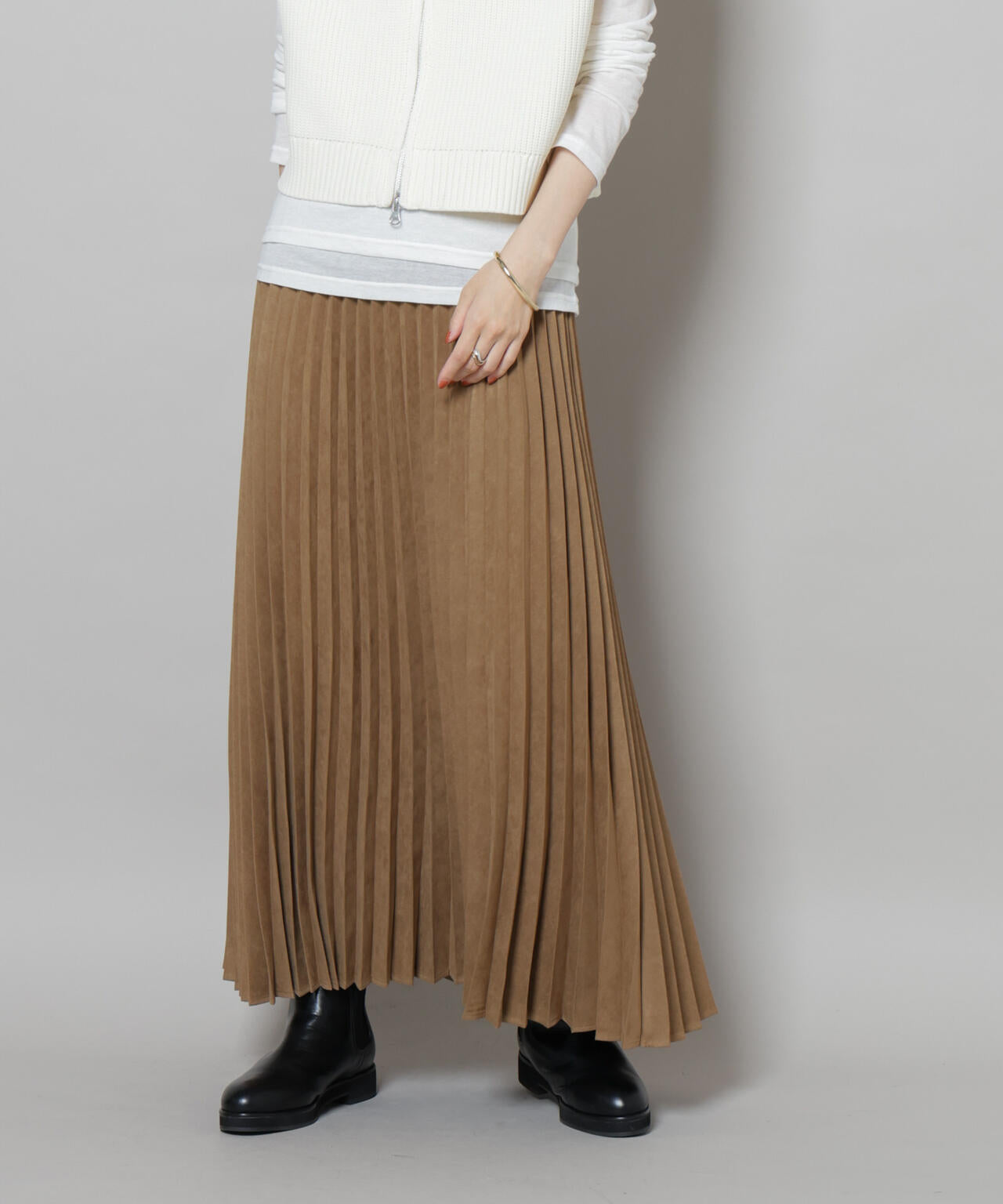 フェイクスエードプリーツスカート(セットアップ可)