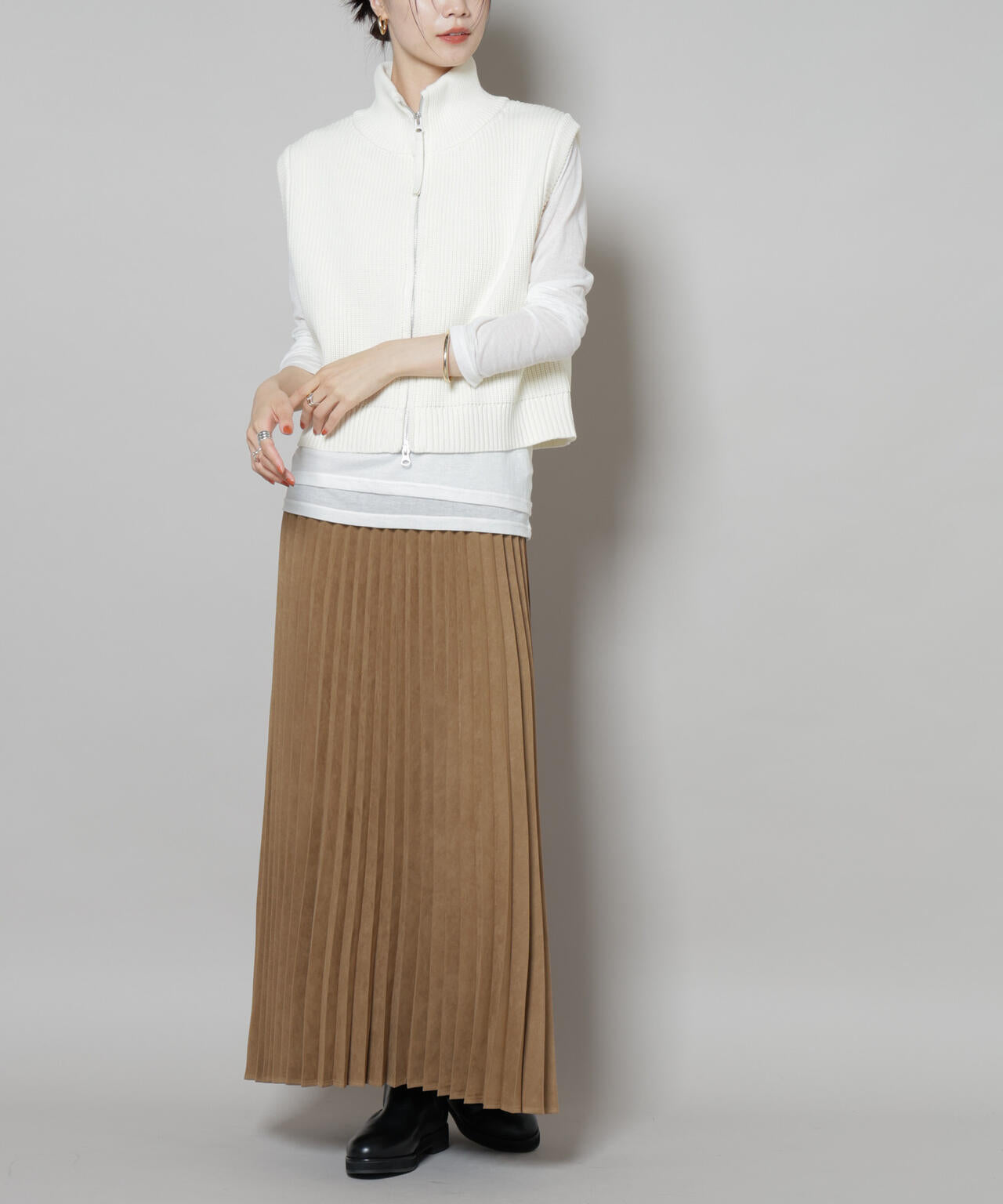 フェイクスエードプリーツスカート(セットアップ可)