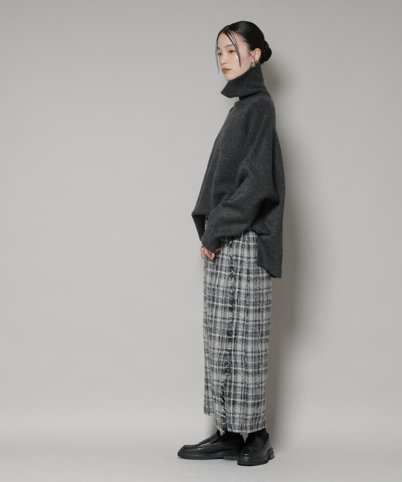 チェックフリンジラップ風スカート(セットアップ可)