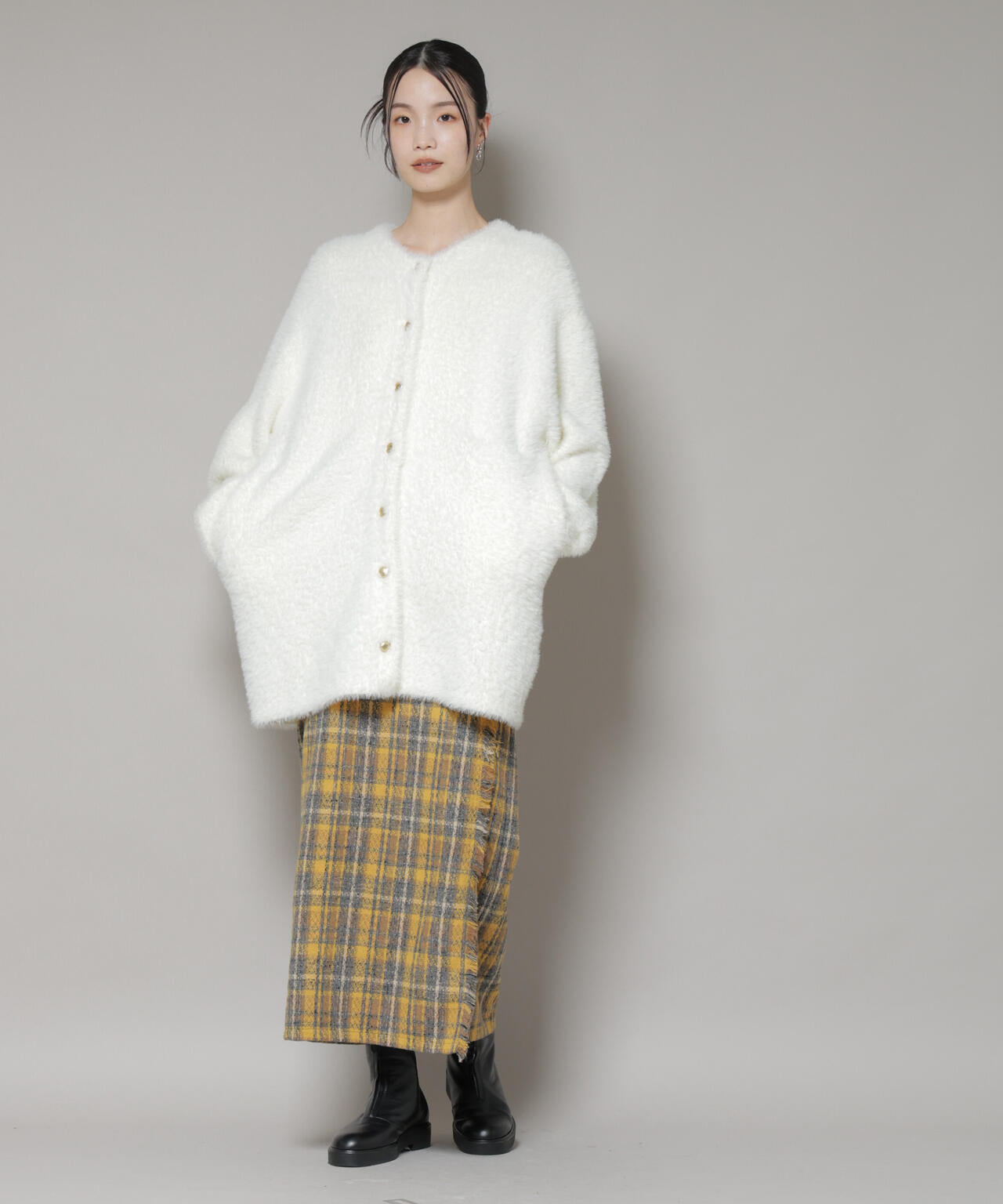 チェックフリンジラップ風スカート(セットアップ可)