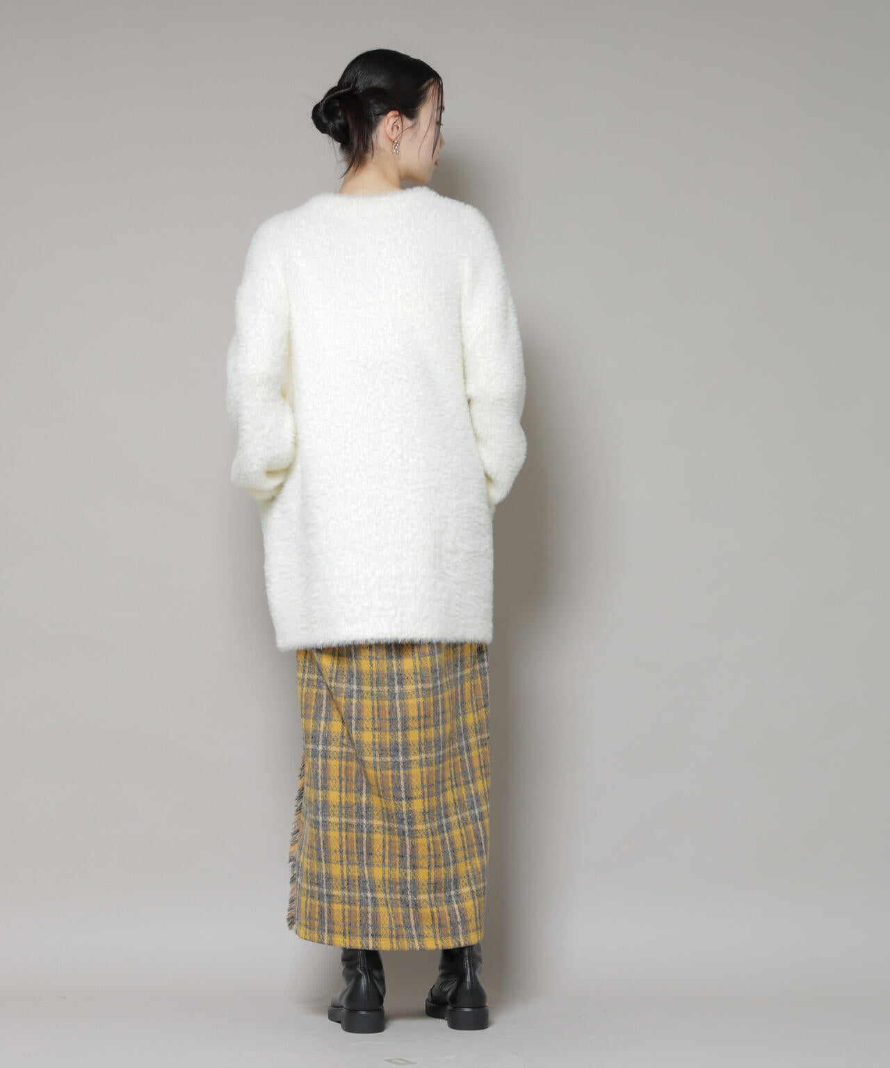 チェックフリンジラップ風スカート(セットアップ可)