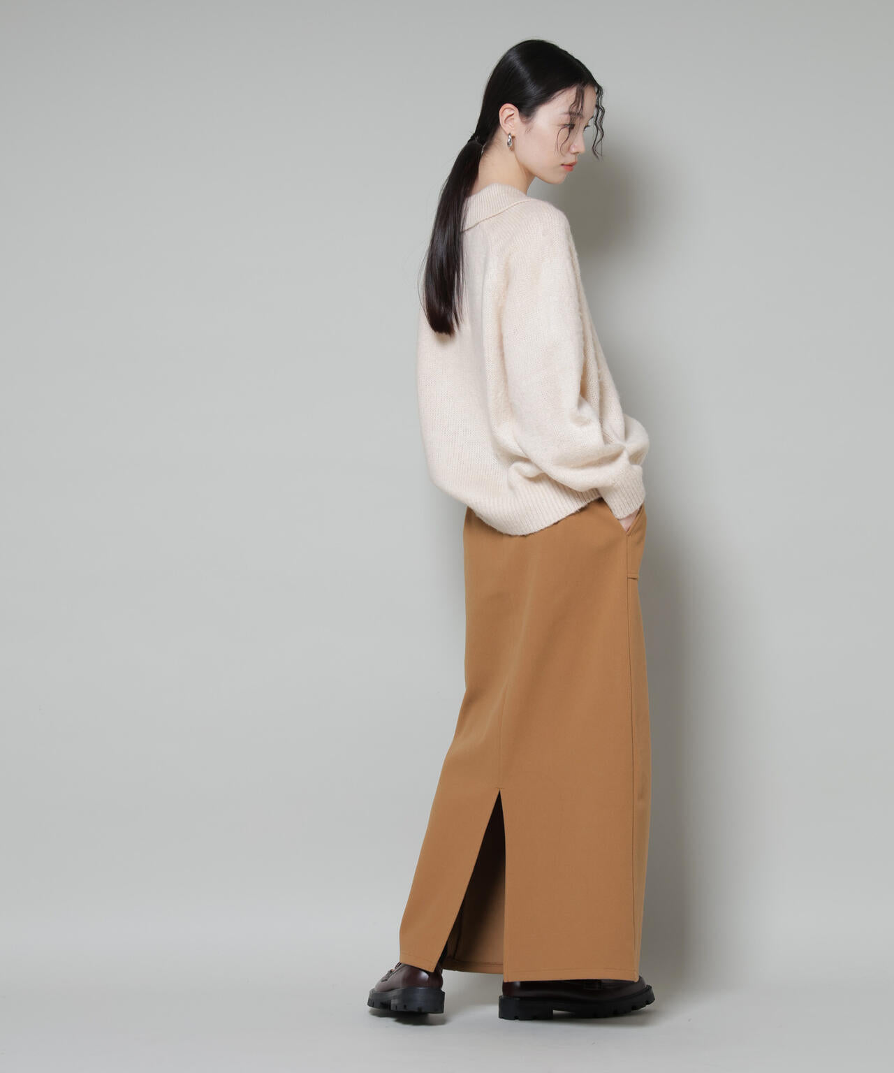 ソフトメルトンジャージーナローロングスカート(セットアップ可)