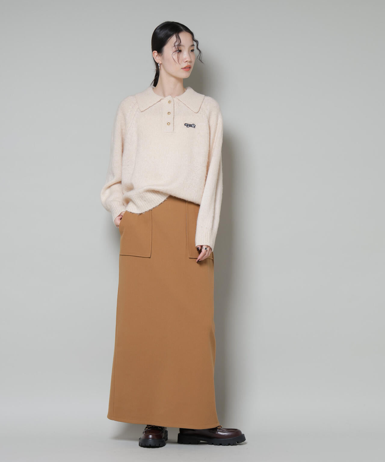 ソフトメルトンジャージーナローロングスカート(セットアップ可)