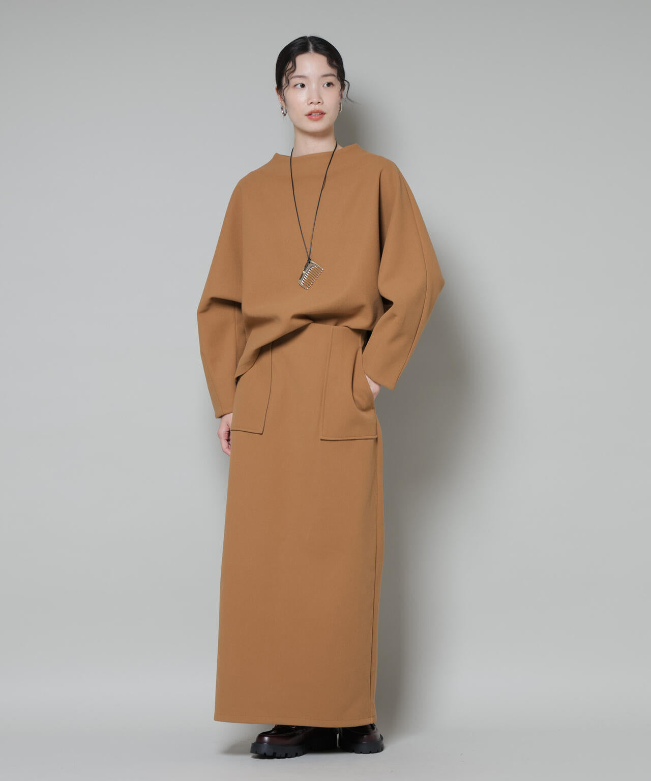 ソフトメルトンジャージーナローロングスカート(セットアップ可)