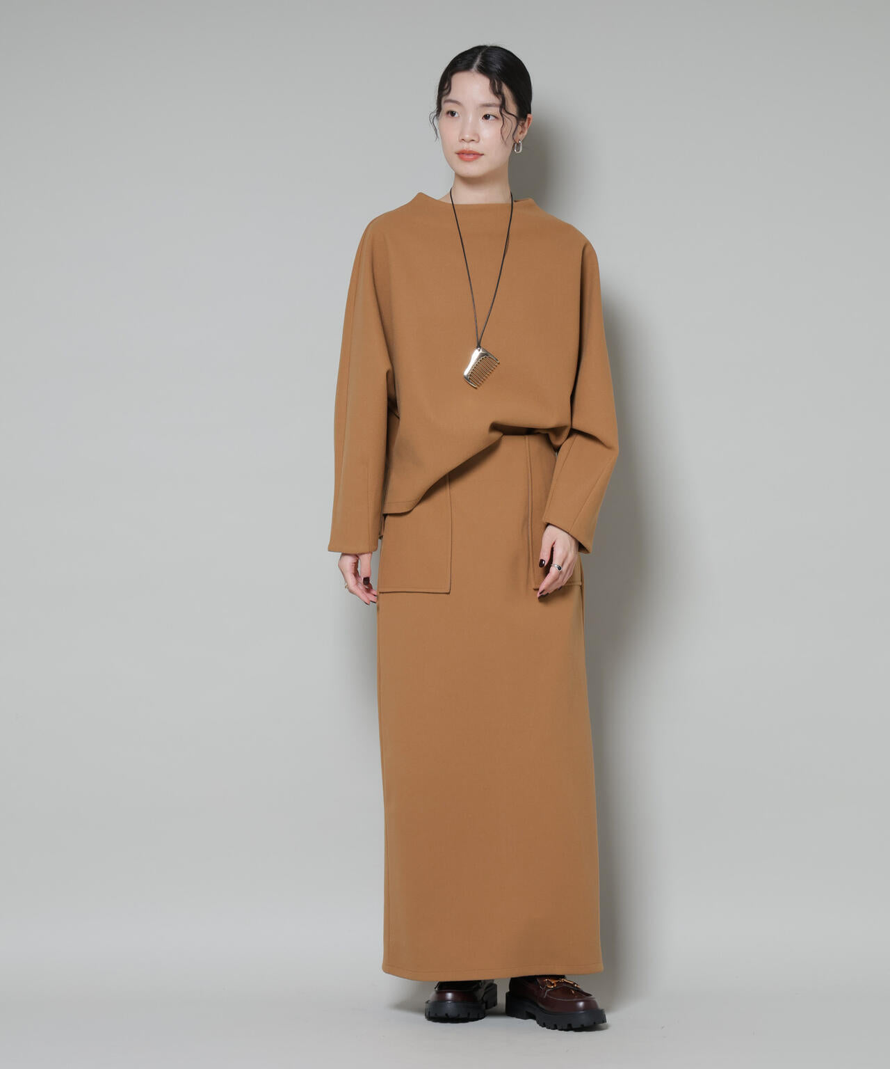 ソフトメルトンジャージーナローロングスカート(セットアップ可)