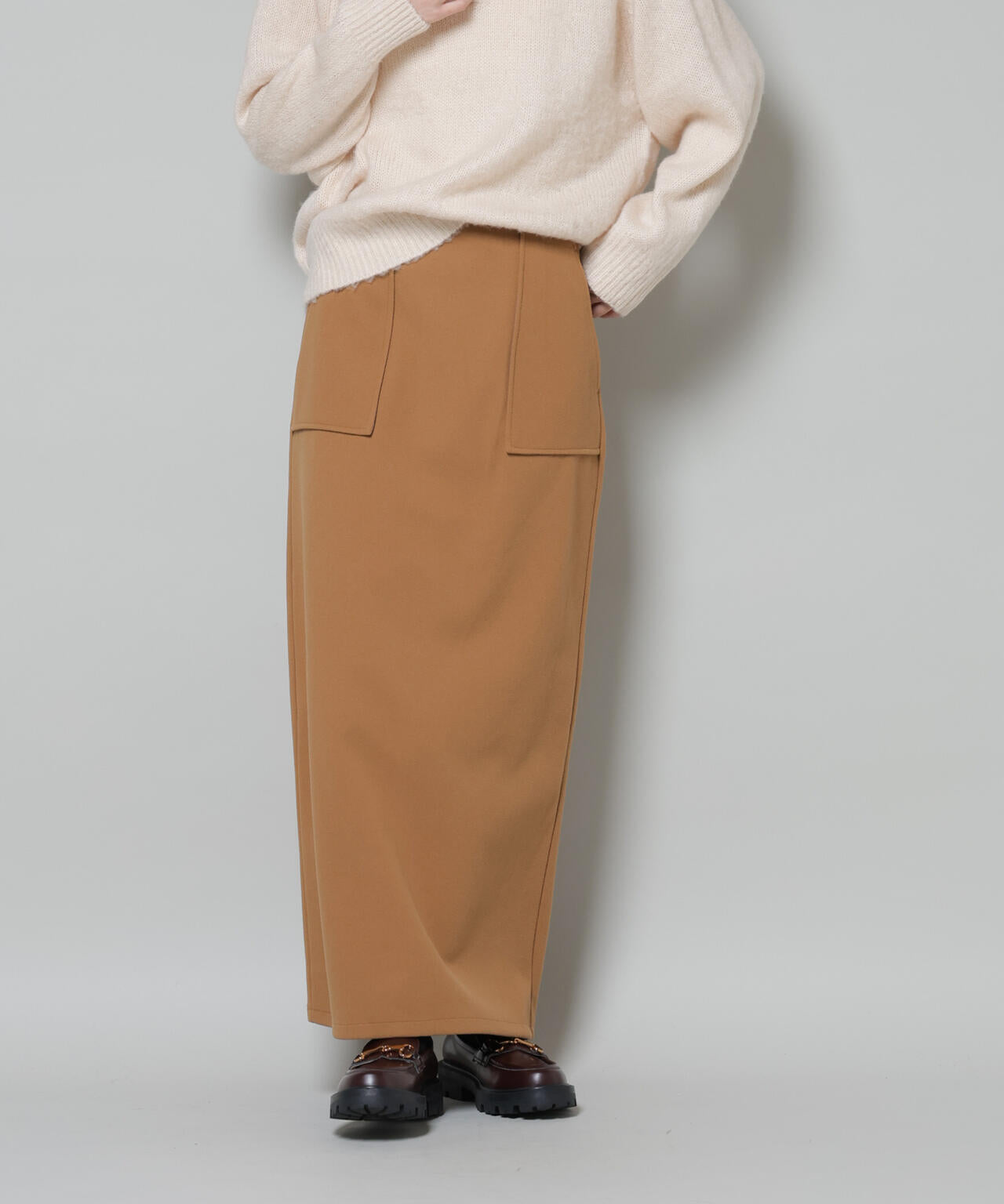 ソフトメルトンジャージーナローロングスカート(セットアップ可)